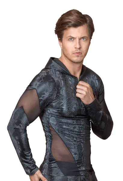 NEK Men’s Long Sleeve Hooded Shirt Snake Pattern S Black