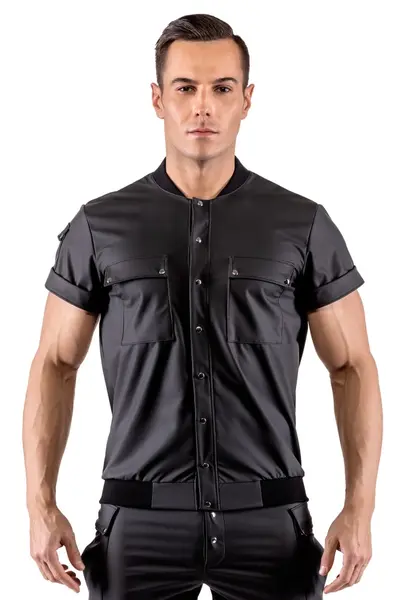 Мъжка матова блуза блузон с джобове, черна, XL
