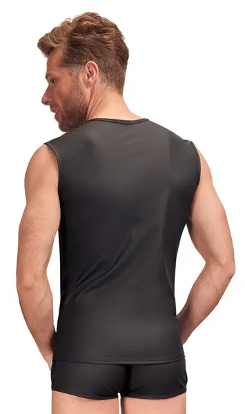 NEK Men's Matte Black Sleeveless Shirt with Mesh Panels, Size M