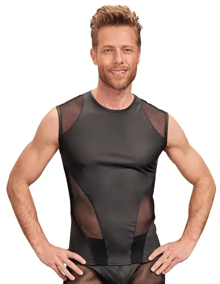 NEK Men's Sleeveless Shirt Black Matte with Mesh Inserts Size S