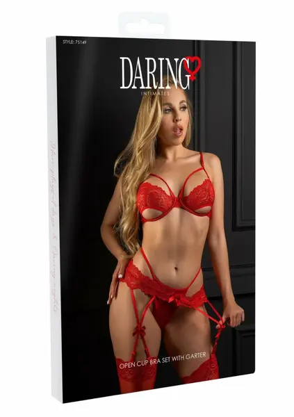 Daring Intimates Unlined Bra Set with Garter, Lace, Adjustable Straps