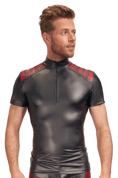NEK Men's Shirt Black/Red M Matte Finish Stand-Up Collar