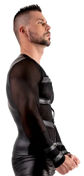 Svenjoyment Bondage Long Sleeve Powernet Shirt with Harness, M, Black