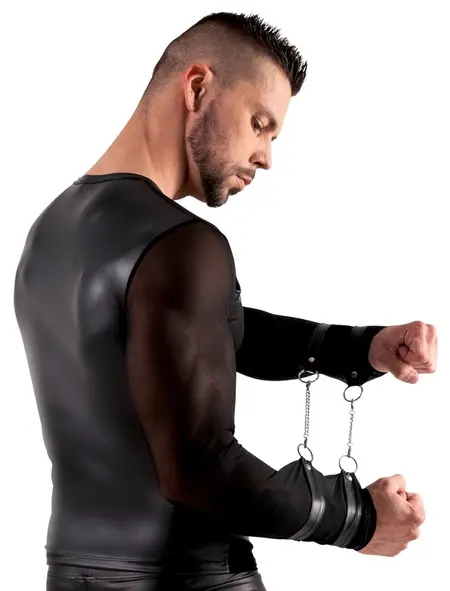 Svenjoyment Bondage Long Sleeve Powernet Shirt with Harness, M, Black
