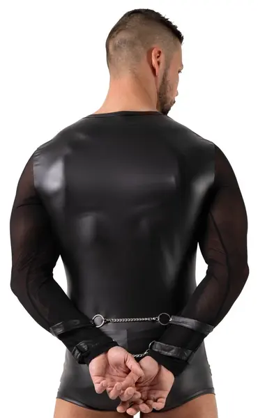 Svenjoyment Bondage Long Sleeve Powernet Shirt with Harness, M, Black