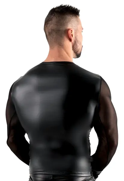 Svenjoyment Bondage Long Sleeve Powernet Shirt with Harness, M, Black