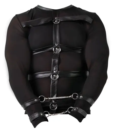Svenjoyment Bondage Long Sleeve Powernet Shirt with Harness, M, Black