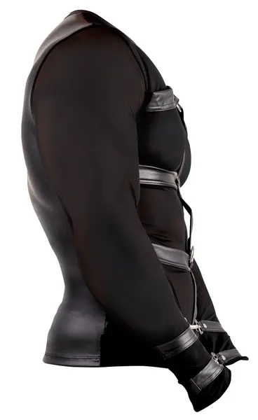 Svenjoyment Bondage Long Sleeve Powernet Shirt with Harness, M, Black