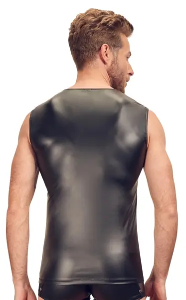 Svenjoyment Men's Shirt L Black Matte Look Mesh Studded Zip Front