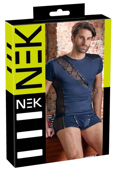 NEK Men's Blue/Black Shirt L - Stretch Microfibre & Powernet Design