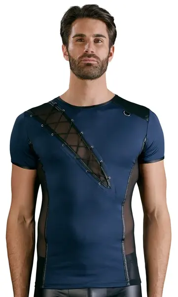NEK Men's Blue/Black Shirt L - Stretch Microfibre & Powernet Design