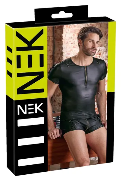 NEK Men's Shirt 2XL Black Matte D-Rings Lace-Up Sleeves