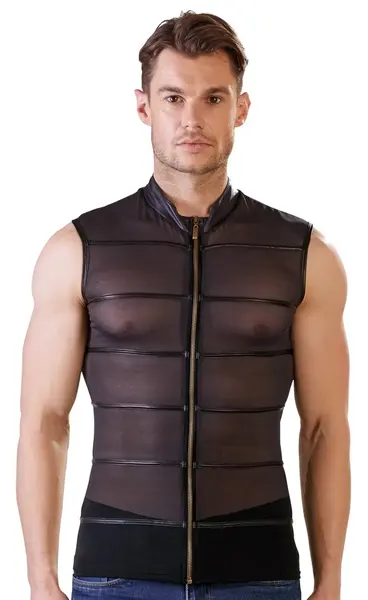 NEK Powernet Black Sleeveless Shirt S with Matte Stripes & Zipper