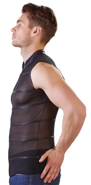 NEK Powernet Black Sleeveless Shirt S with Matte Stripes & Zipper