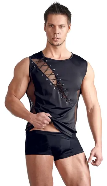 NEK Men's Shirt Black M - Mesh & Opaque Panels, Stretch Fit, Lacing Detail