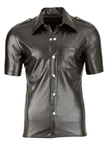 Cottelli Collection Men's Shirt XL Black Faux Leather Fitted