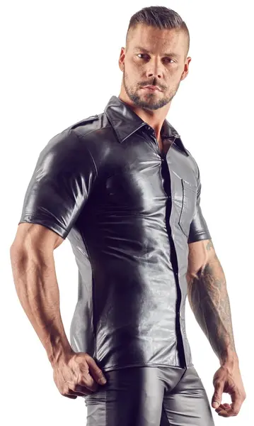 NEK Men's Imitation Leather Shirt Black M Fitted Modern Design