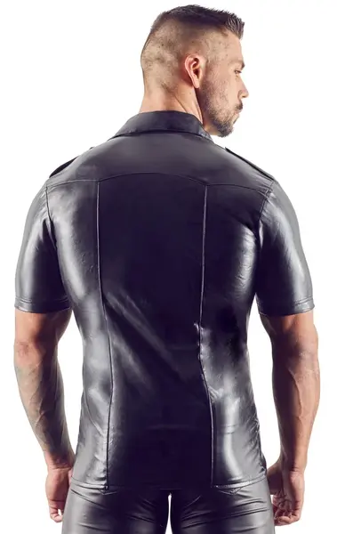 NEK Men's Imitation Leather Shirt Black M Fitted Modern Design