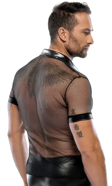 NEK Polo Shirt 2XL Black Mesh & Wet Look, Modern Design