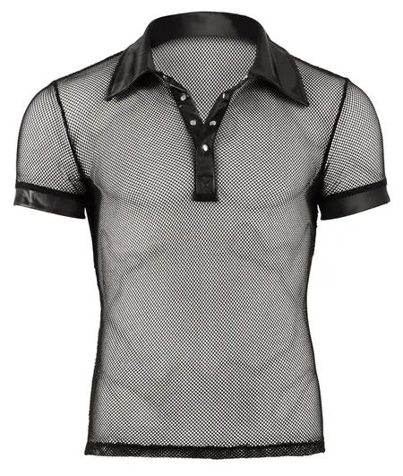 NEK Polo Shirt 2XL Black Mesh & Wet Look, Modern Design