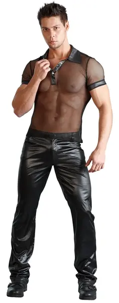 NEK Polo Shirt 2XL Black Mesh & Wet Look, Modern Design