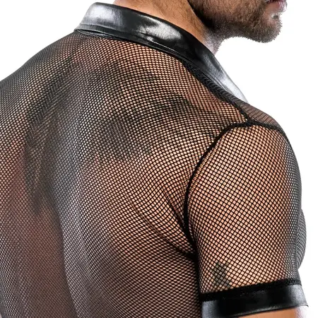 NEK Polo Shirt 2XL Black Mesh & Wet Look, Modern Design