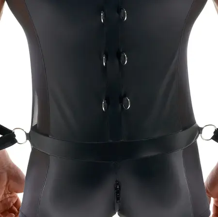 Svenjoyment Bondage Men's Matte Jumpsuit with Mesh and Cuffs L