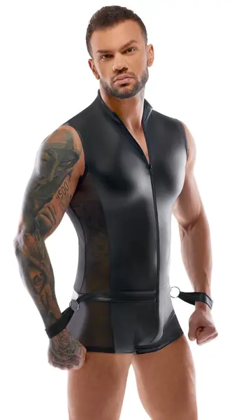 Svenjoyment Bondage Men’s Jumpsuit & Adjustable Cuffs S Black