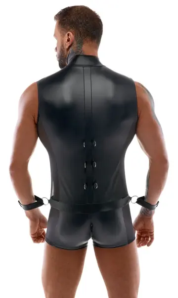 Svenjoyment Bondage Men’s Jumpsuit & Adjustable Cuffs S Black
