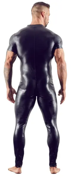 Cottelli Collection Men's XL Wet Look Jumpsuit with 3-Way Zip Black