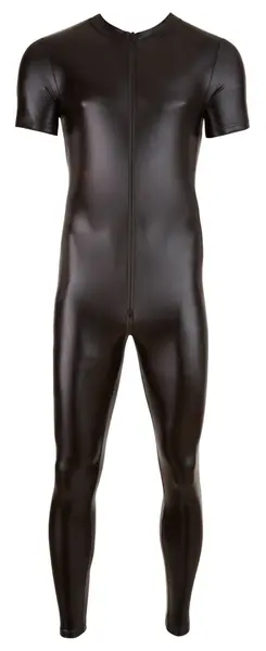 Cottelli Collection Men's XL Wet Look Jumpsuit with 3-Way Zip Black