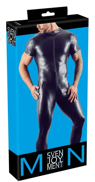 Cottelli Collection Wetlook Men's Jumpsuit M, Black, Stretch Material