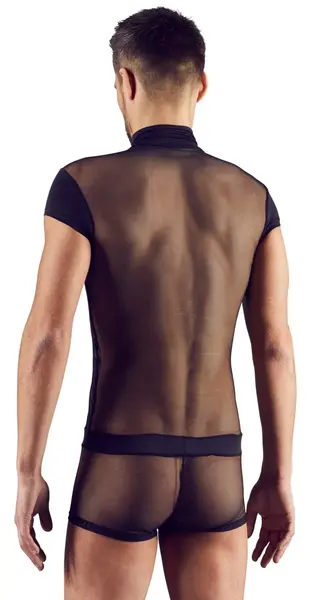 NEK Men’s Playsuit 2XL Black Mesh Stripe Zip Front Bodysuit
