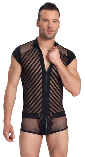NEK Men’s Playsuit L Net Design with Front Zipper Black