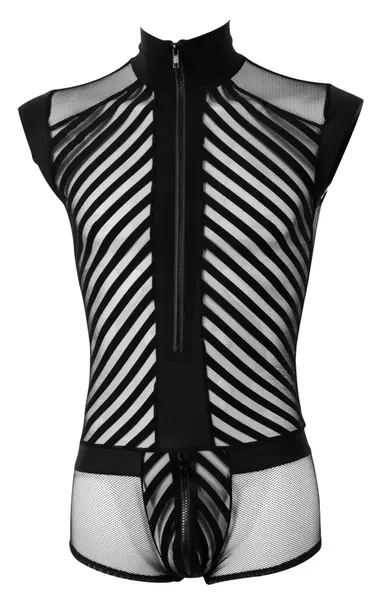 NEK Men’s Playsuit S Black Mesh Striped Design with Front Zipper
