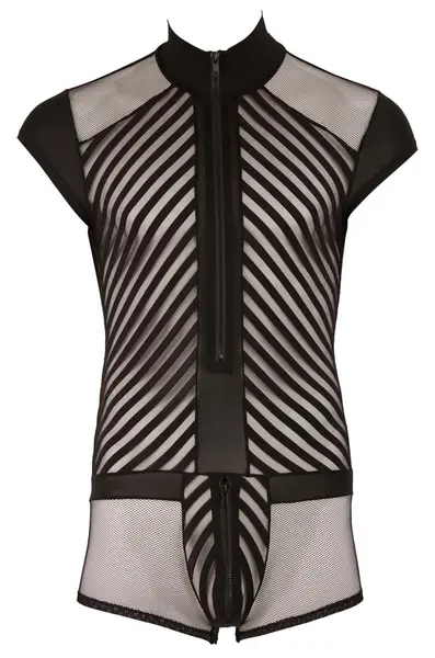NEK Men’s Playsuit S Black Mesh Striped Design with Front Zipper