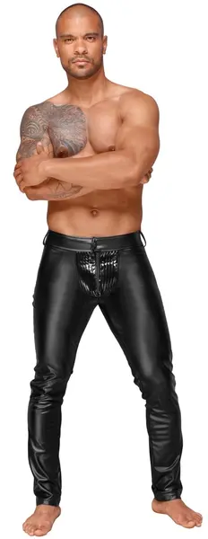 Noir Handmade Powerwetlook Trousers XL with Vinyl Accents Black