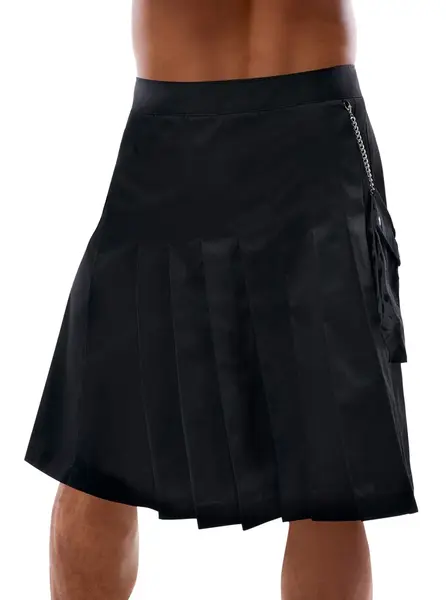 Svenjoyment Kilt Black M - Modern Pleated Design with Removable Pocket