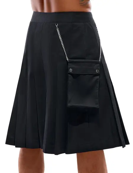 Svenjoyment Men's Black Kilt with Detachable Pocket, Size S