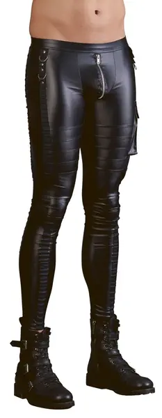 NEK Men's Slim-Fit Matte Trousers with Biker Accents, Size M