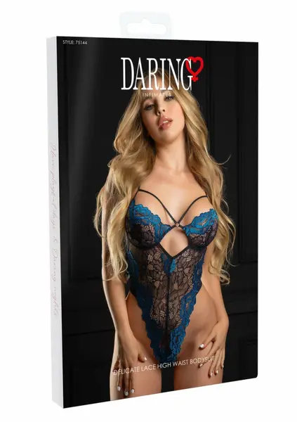 Daring Intimates High Waist Lace Bodysuit Royal Blue Adjustable