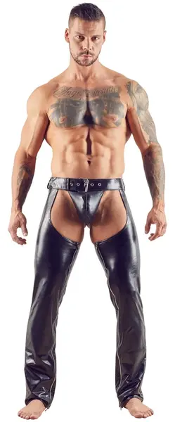 Cottelli Men Black Imitation Leather Chaps S with Two-Way Zipper