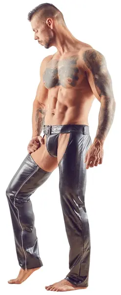 Cottelli Men Black Imitation Leather Chaps S with Two-Way Zipper