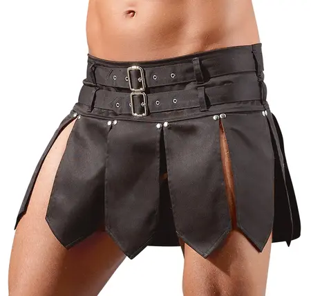 Svenjoyment Gladiator-Style Men’s Skirt L, Black, Stretchy Back, Dual Belts