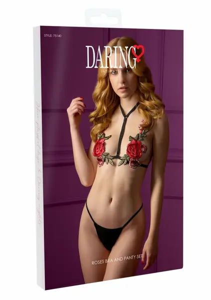 Roses комплект сутиен и прашки с флорални апликации, регулируем