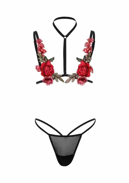 Roses комплект сутиен и прашки с флорални апликации, регулируем