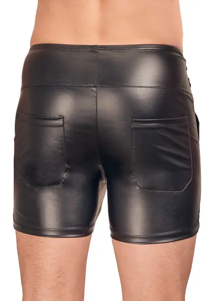 NEK Men's High-Waist Matte Black Shorts with Buckle Straps, Size S