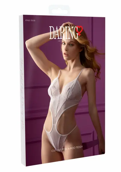 Cut-out Peek-a-Boo Teddy Black Lace Adjustable Straps by Rene Rofe