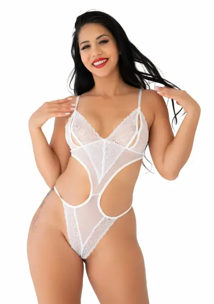 Cut-out Peek-a-Boo Teddy Black Lace Adjustable Straps by Rimba