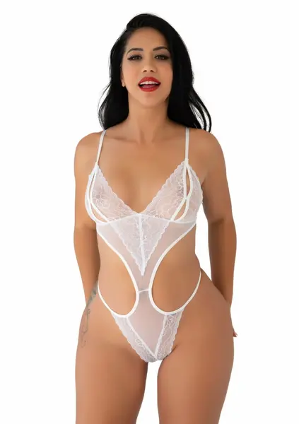 Cut-out Peek-a-Boo Teddy Black Lace Adjustable Straps by Rimba